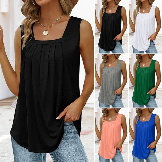 👚 60% DE RÉDUCTION! 🌸 Débardeur Sans Manches à Col Carré – Tissu Doux, Coupe Tendance & Polyvalent ✨