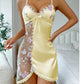 👗💋✨ PROMO -56% ! Chemise de Nuit Sexy en Dentelle & Satin – Motif Floral, Bretelles Réglables (Blanc/Rouge, S-XL)