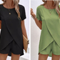 ✨Ensemble deux pièces pour femme composé d'un haut asymétrique et d'un short, couleur unie