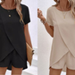 ✨Ensemble deux pièces pour femme composé d'un haut asymétrique et d'un short, couleur unie