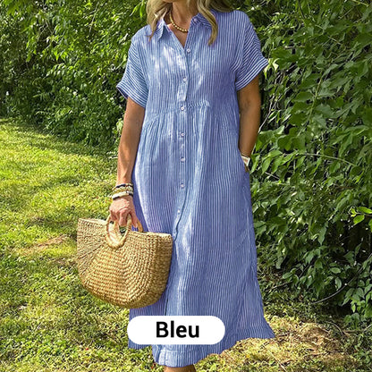 ⏳Réductions temporaires Super-Économies ⏳👗Robe chemisier long rayé col V pour femme