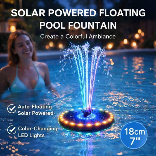 🌊Fontaine Solaire, Jeu d'Eau Solaire avec Illumination Nocturne et Lumières LED Colorées