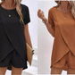 ✨Ensemble deux pièces pour femme composé d'un haut asymétrique et d'un short, couleur unie