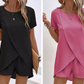 ✨Ensemble deux pièces pour femme composé d'un haut asymétrique et d'un short, couleur unie