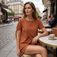 ✨Ensemble deux pièces pour femme composé d'un haut asymétrique et d'un short, couleur unie