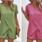 ✨Ensemble deux pièces pour femme composé d'un haut asymétrique et d'un short, couleur unie