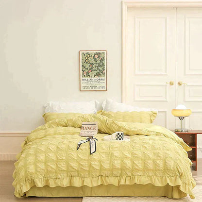 ✨2025 Nouveau✨Ensemble de courtepointe 4 pièces en seersucker glacé avec dentelle pour l'été✈️ livraison gratuite 🌐