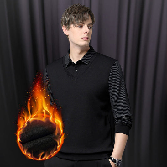 📢📢49% DE RÉDUCTION !! ⏰Chemise à Col Rayé Faux 2 Pièces – Coton Respirant, Confort Automne/Hiver & Style Élégant 🍂👔