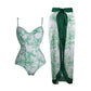 Ensemble de Maillots de Bain à Mailles Contrastées Imprimé Plantes pour Femmes