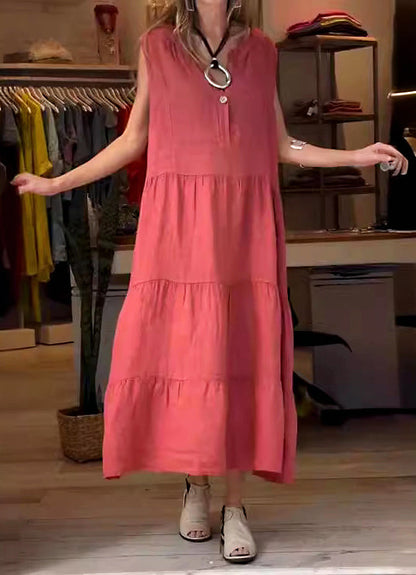 Robe femme rétro couleur unie en coton et lin【Achetez-en 2, livraison gratuite】