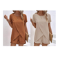 ✨Ensemble deux pièces pour femme composé d'un haut asymétrique et d'un short, couleur unie