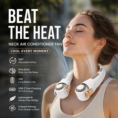 🌀 50% DE RÉDUCTION 🍃 Ventilateur de cou ultra-silencieux – Rotation 360° & 3 vitesses – Rafraîchissement mains libres, longue autonomie – indispensable pour l’été, le bureau ou les voyages 🌬️✨