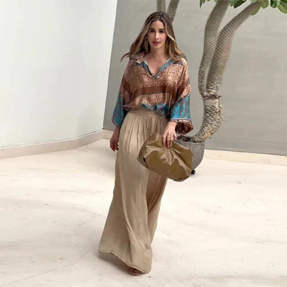 Ensemble 2 pièces - Haut Imprimé et Pantalon à Jambes Larges