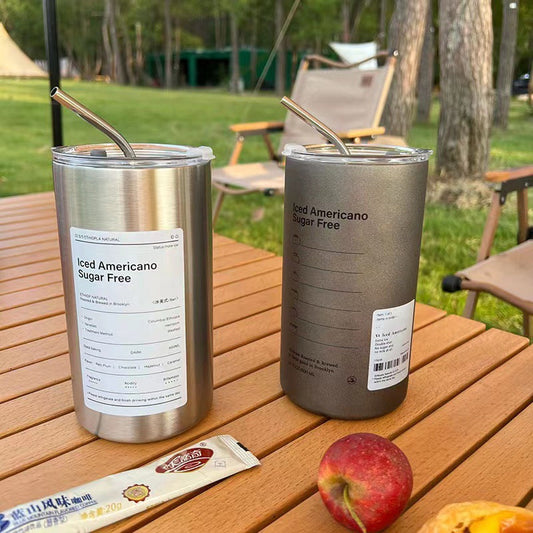 Gobelet à Café en Acier Inoxydable avec Paille