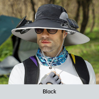 🔥Livraison gratuite – Chapeau de pêche en plein air avec ventilateur solaire à large bord – Chargement solaire et USB.