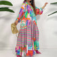 Robe Longue Imprimée à Fleurs avec Col en V