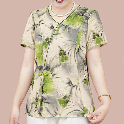 Ensemble Traditionnel Chinois de Chemisier à Manches Courtes et de Pantalon pour Femmes