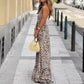 Robe Longue Sexy Dos Nu à Imprimé Léopard pour Femmes