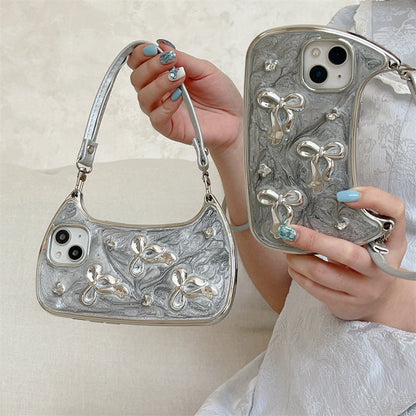 Coque en Forme de Sac à Main avec Motif de Nœud à la Mode pour Série iPhone14/15
