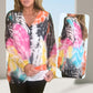 Chemise à Manches Longues avec Col en V et Imprimé Tie-Dye