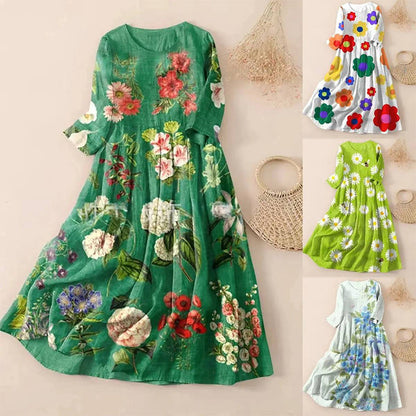 Robe Mi-Longue Imprimée et Plissée