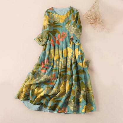 Robe Mi-Longue Imprimée et Plissée