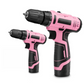 Perceuse Visseuse Sans Fil Rose avec Réglages de Couple 25+1