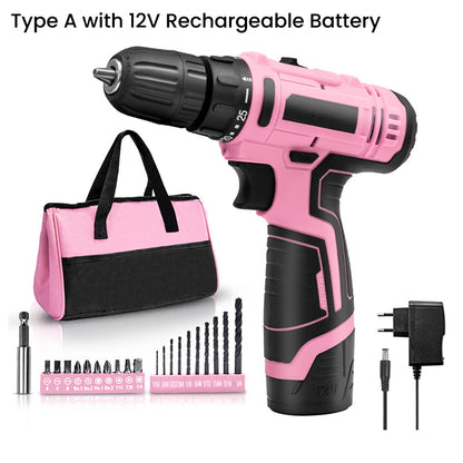 Perceuse Visseuse Sans Fil Rose avec Réglages de Couple 25+1