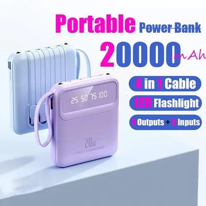 Batterie Externe Portable 20000mAh avec 4 Câbles Intégrés
