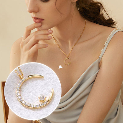 💕49% de réduction💕Collier Étincelant avec Pendentif d'Étoile et de Lune