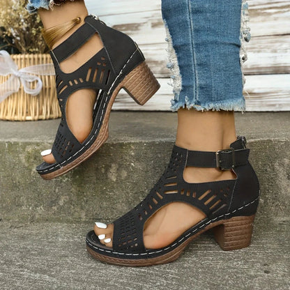 ⏳Promotions d'été💥Sandales polyvalentes à talon moyen creusé et à bout ouvert(🔥53% de réduction)
