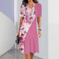 Robe élégante à imprimé floral avec col rond pour femme