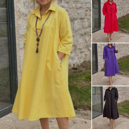 Robe unie décontractée pour femme avec poches pratiques