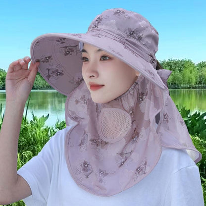 Chapeau de soleil à large bord avec masque facial