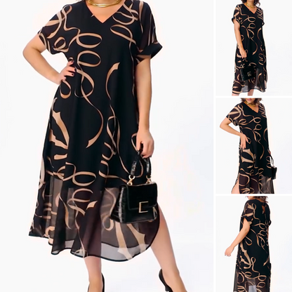 🎁2025 Meilleures ventes🌟Robe midi fluide avec décolleté en V(🔥50% de réduction)