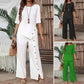 🌸Ensemble deux pièces pour femme composé d'un top avec ourlet asymétrique et d'un pantalon à jambes larges
