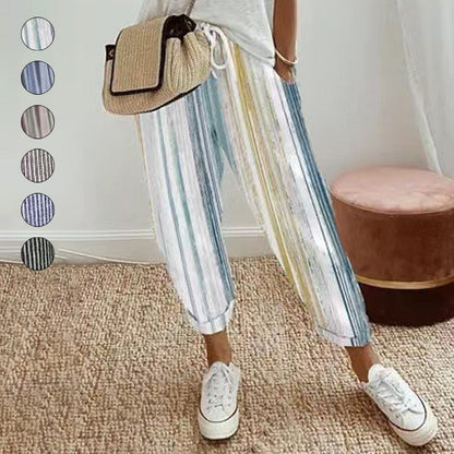 💕What should I wear tomorrow?💕Striped linen cotton trousers for women