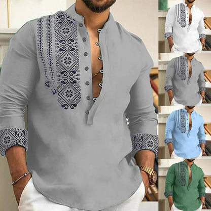 🔥50% de réduction🔥Chemise décontractée à manches longues et col montant pour homme