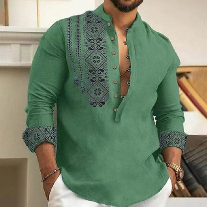 🔥50% de réduction🔥Chemise décontractée à manches longues et col montant pour homme
