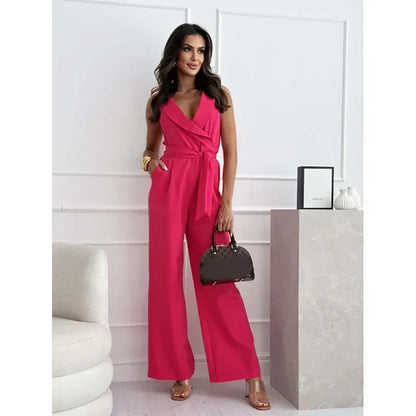 🔥[M-2XL]☀️Women's Sans manches col en V solide Jumpsuit🕊️🔥