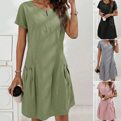 👗 50% DE RÉDUCTION! ✨ Robe Femme à Demi-Zip – Poches Boutonnées, Tissu Doux & Coupe Décontractée 🌸