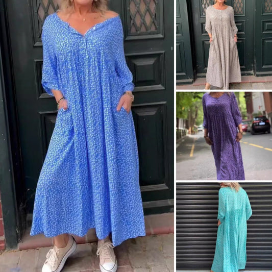 🔥Robe femme avec patte de boutonnage, manches 3/4 et motif à pois