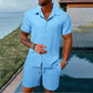 💎 50% DE RÉDUCTION ! 💎 Ensemble 2 Pièces Homme – Chemise Ample + Short Rayé, Look Décontracté & Respirant pour l’Été 🌿👕