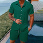 💎 50% DE RÉDUCTION ! 💎 Ensemble 2 Pièces Homme – Chemise Ample + Short Rayé, Look Décontracté & Respirant pour l’Été 🌿👕