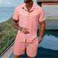 💎 50% DE RÉDUCTION ! 💎 Ensemble 2 Pièces Homme – Chemise Ample + Short Rayé, Look Décontracté & Respirant pour l’Été 🌿👕