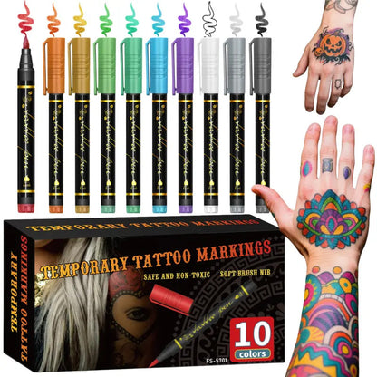 🌈Soldes exceptionnels 49 % de réduction🎨Set de 10 marqueurs pour tatouages temporaires