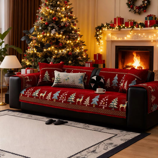 ✨ Housse de Canapé en Chenille Douce – Dos antidérapant en silicone, motif cerf élégant, lavable en machine, confort toute l’année !