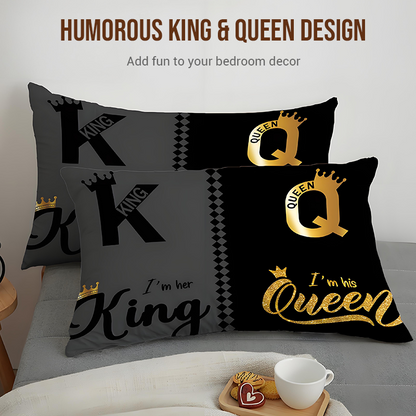 👑Ensemble de housse de couette 3 pièces « King & Queen » pour couple