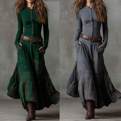 ✨Robe vintage à col montant et boutons