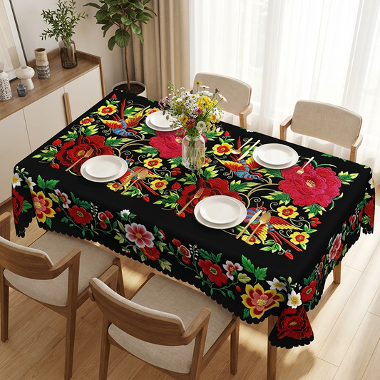 📢📢49 % de réduction – Nappe Mexicaine Florale avec Bord Festonné 🌸✨ Élégance Exotique & Résistance aux Taches !